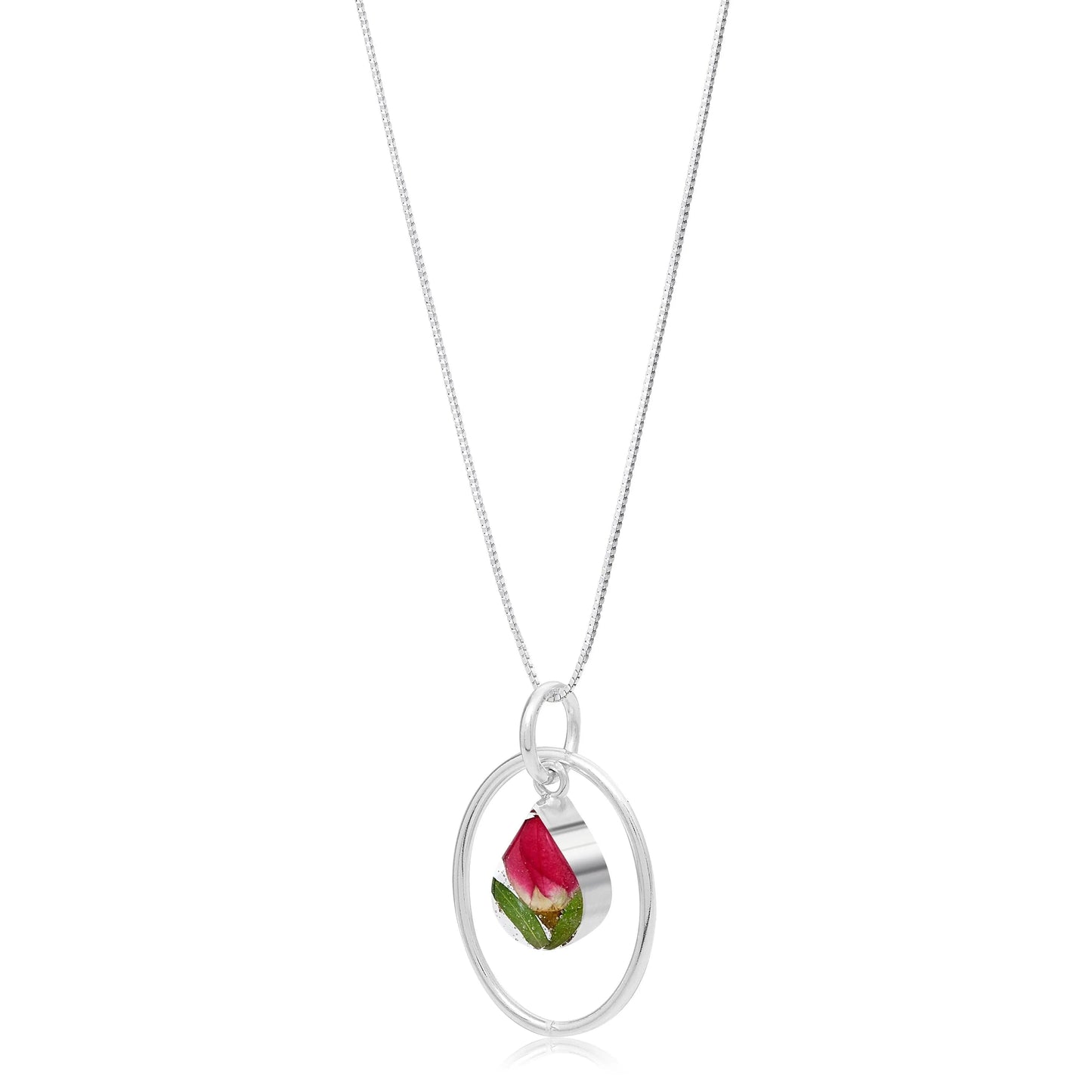 Miniature rose necklace by  Shrieking Violet® Sterling silver teardrop pendant with real rose bud & silver oval hoop. Valentines gift - ScentiMelti Home Fragrance, Beauty & Gifts UK