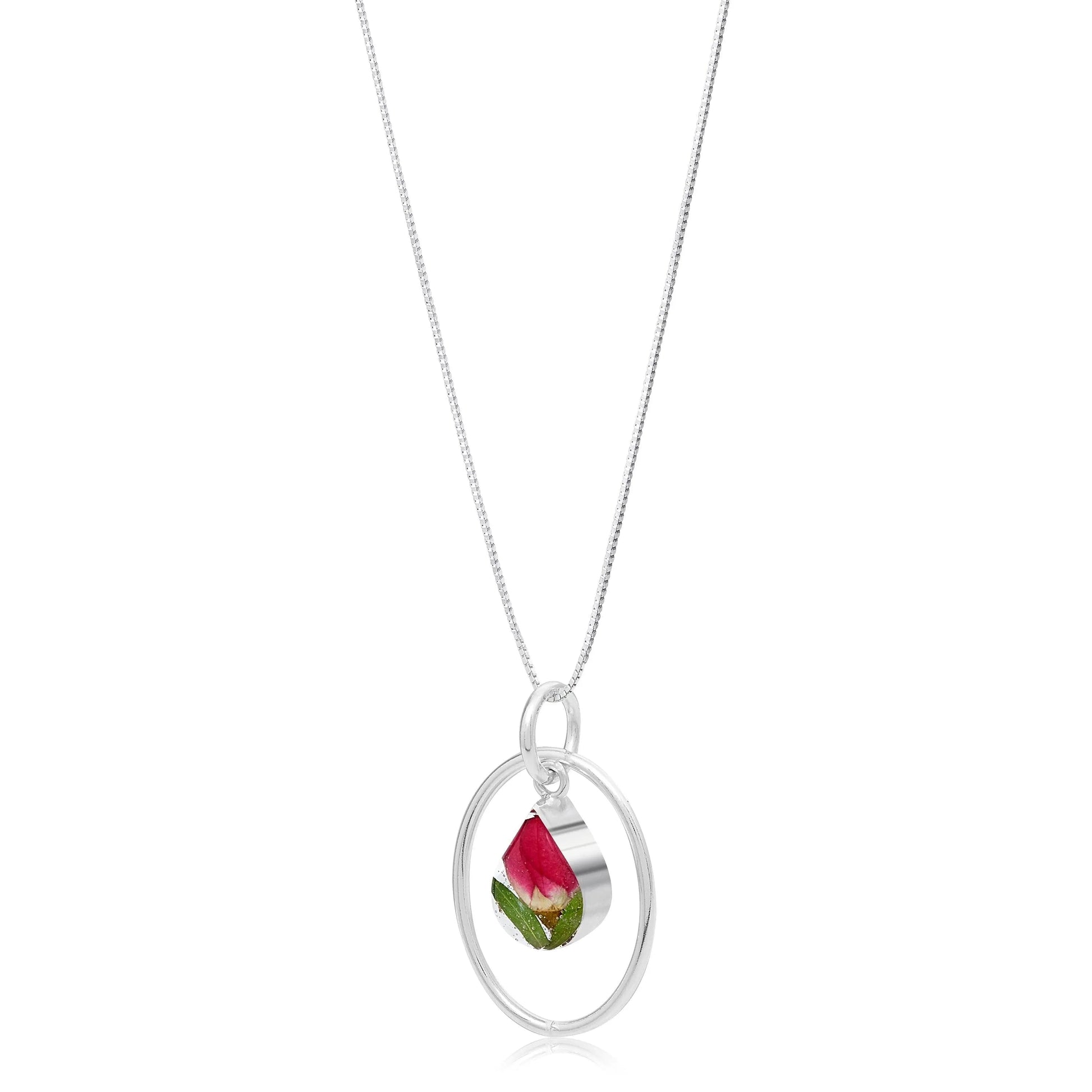 Miniature rose necklace by  Shrieking Violet® Sterling silver teardrop pendant with real rose bud & silver oval hoop. Valentines gift - ScentiMelti Home Fragrance, Beauty & Gifts UK