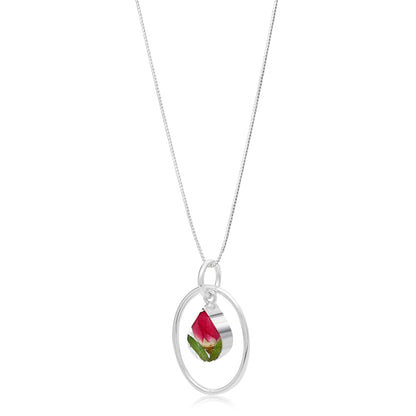 Miniature rose necklace by  Shrieking Violet® Sterling silver teardrop pendant with real rose bud & silver oval hoop. Valentines gift - ScentiMelti Home Fragrance, Beauty & Gifts UK