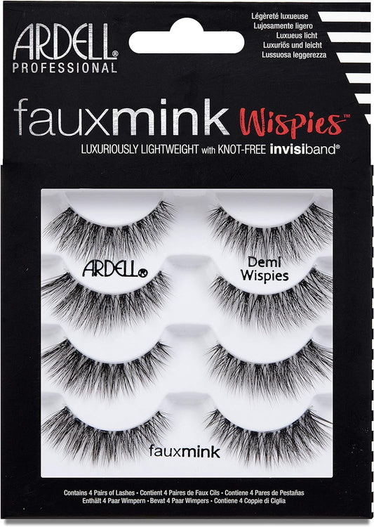 ARDELL False Eyelashes Faux Mink Demi Wispies 4 Pairs Multipack Black Medium Volume Long Length Invisiband Lightweight Silky Soft Faux Mink Eyelashes Vegan-Friendly Cruelty-Free - ScentiMelti Home Fragrance, Beauty & Gifts UK