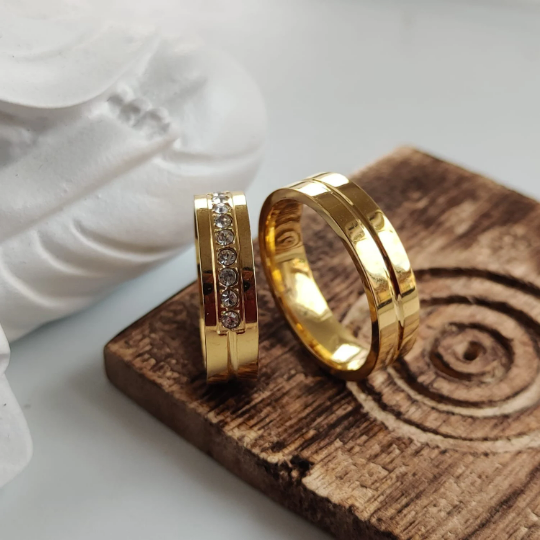 Gold Couple Wide Zircon Promise Band Ring Set - ScentiMelti Home Fragrance, Beauty & Gifts UK