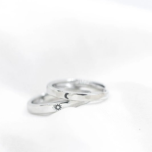 Adjustable Silver Couple Moon and Sun Promise Ring set - ScentiMelti Home Fragrance, Beauty & Gifts UK