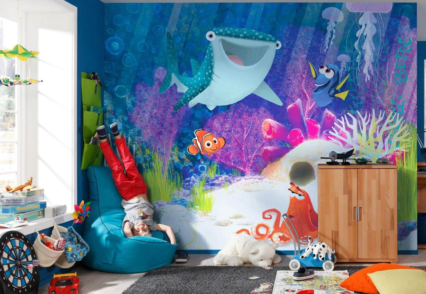 Disney Dory & Nemo aqua party Non-Woven Wallpaper Mural 300 cm x 280 cm | 118" x 110" - ScentiMelti Home Fragrance, Beauty & Gifts UK