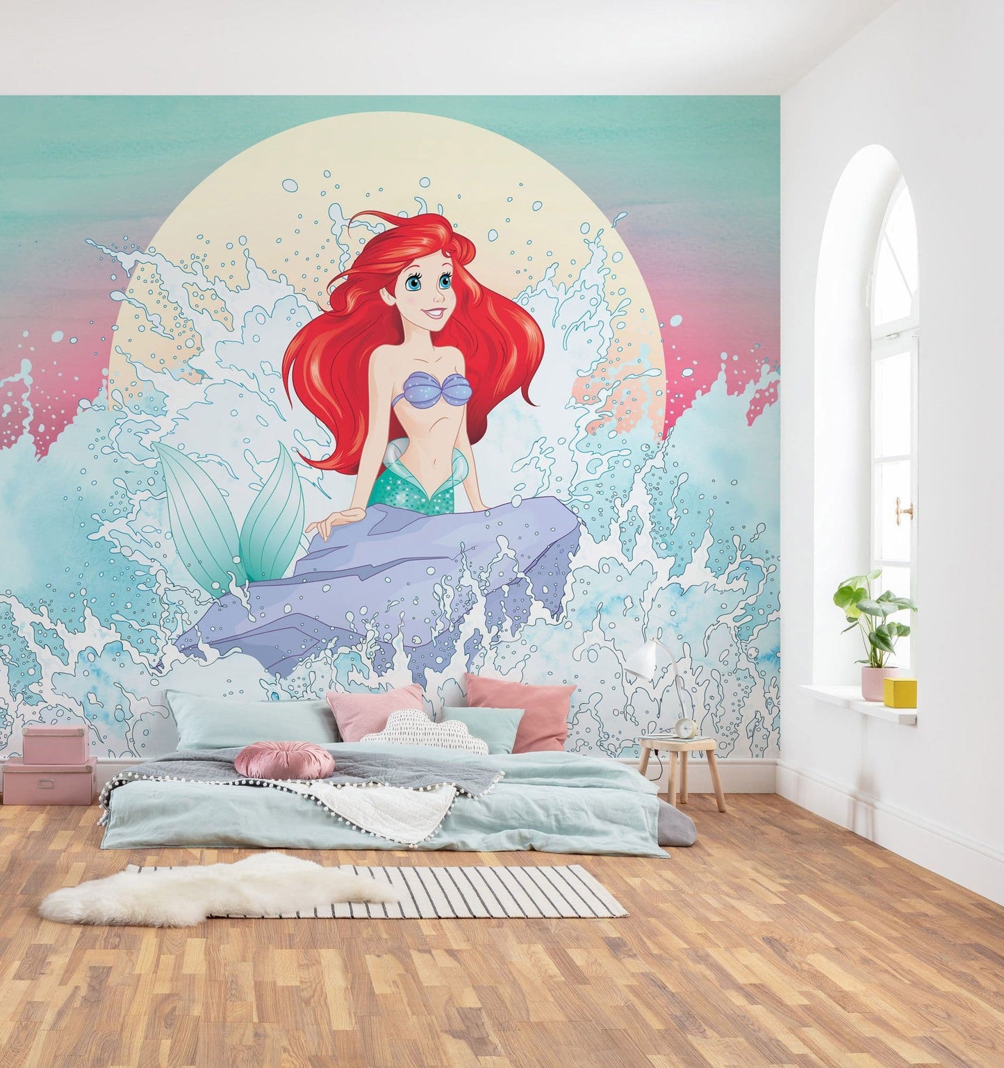 Disney Ariel the Little Mermaid among the waves Non-Woven Wallpaper Mural 300 cm x 280 cm | 118" x 110" - ScentiMelti Home Fragrance, Beauty & Gifts UK