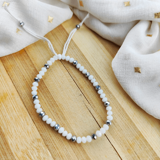 White Crystal Silver Slim Beads Adjustable Elegant Daily Handmade Bracelet - ScentiMelti Home Fragrance, Beauty & Gifts UK