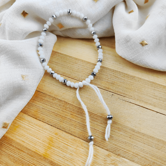 White Crystal Silver Slim Beads Adjustable Elegant Daily Handmade Bracelet - ScentiMelti Home Fragrance, Beauty & Gifts UK