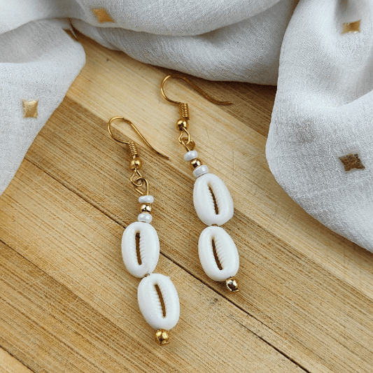 Cowrie Sea Shell Lightweight Minimalist Beach Dainty White Drop Hook Earring The Colourful Aura ScentiMelti Wax Melts