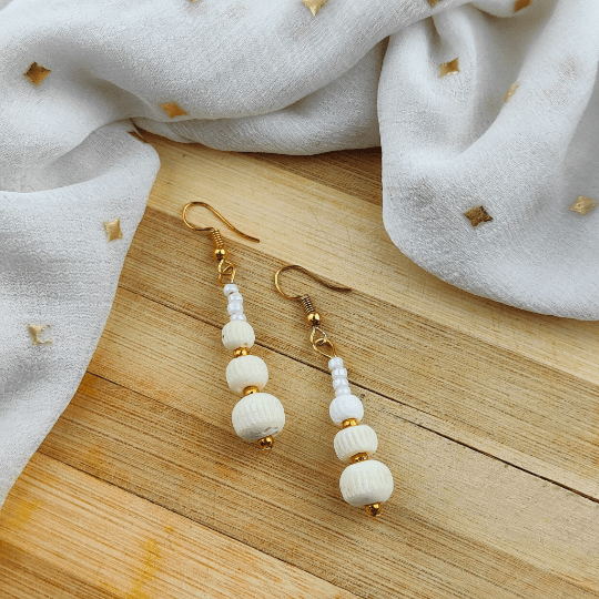 Three Beads Shell Lightweight Minimalist Beach Dainty White Drop Hook Earring The Colourful Aura ScentiMelti Wax Melts