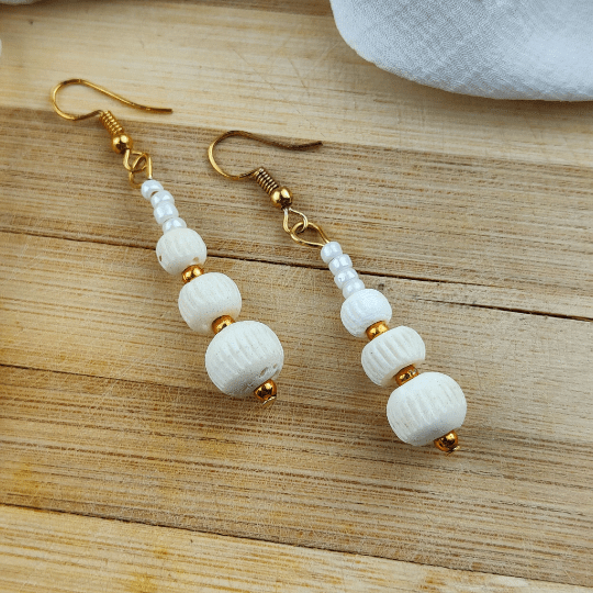 Three Beads Shell Lightweight Minimalist Beach Dainty White Drop Hook Earring The Colourful Aura ScentiMelti Wax Melts