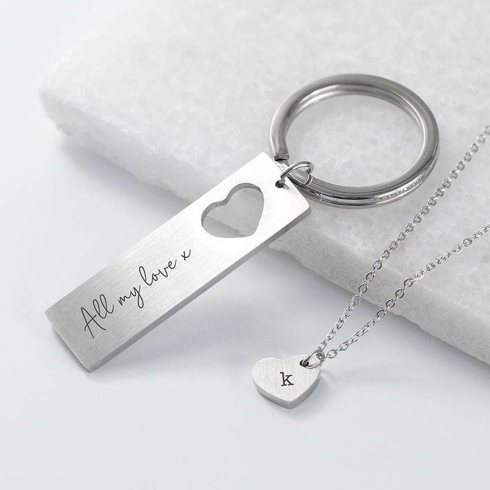 Personalised Love Heart Necklace & Keyring Set - ScentiMelti Home Fragrance, Beauty & Gifts UK