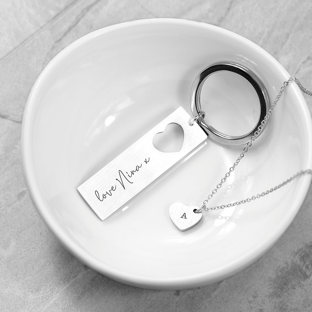 Personalised Love Heart Necklace & Keyring Set - ScentiMelti Home Fragrance, Beauty & Gifts UK