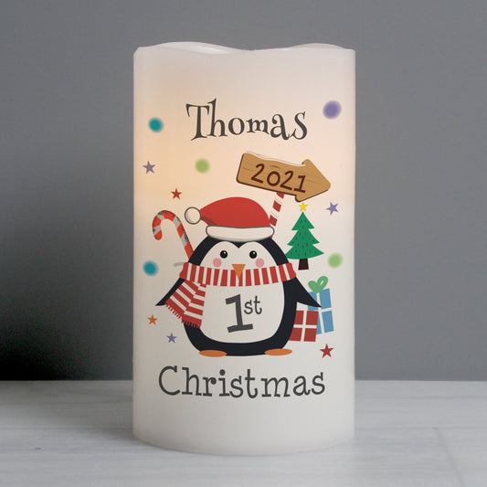 Personalised 1st Christmas Penguin LED Candle Gifts Finder ScentiMelti Wax Melts