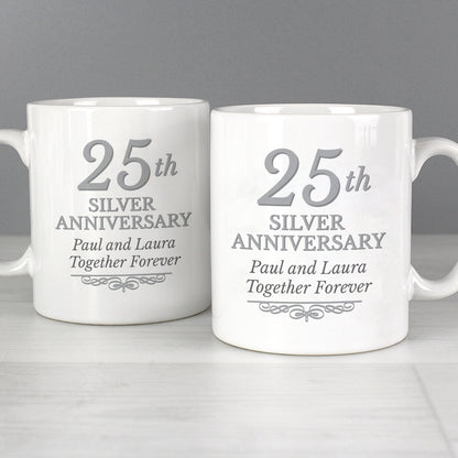 Personalised 25th Silver Anniversary Mug Set Gifts Finder ScentiMelti Wax Melts