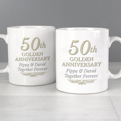 Personalised 50th Golden Anniversary Mug Set Gifts Finder ScentiMelti Wax Melts