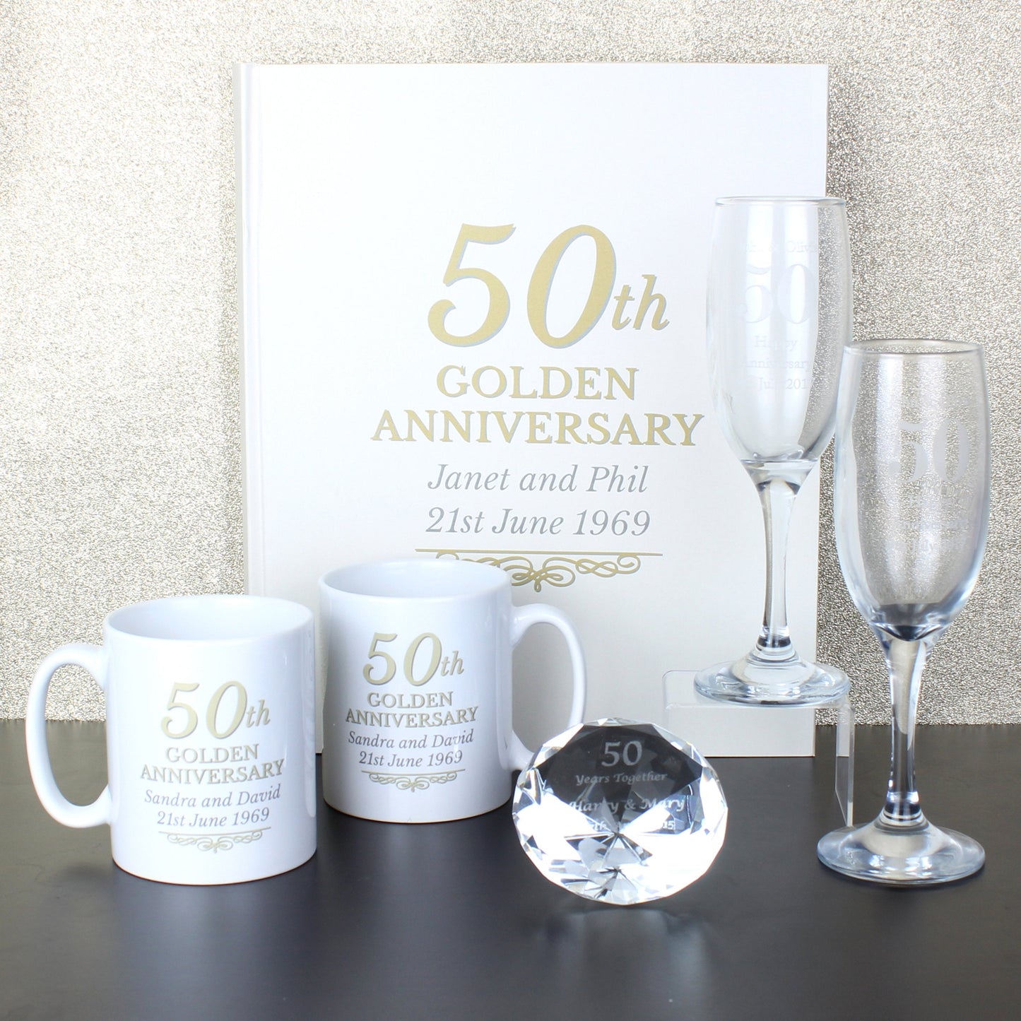 Personalised 50th Golden Anniversary Mug Set Gifts Finder ScentiMelti Wax Melts