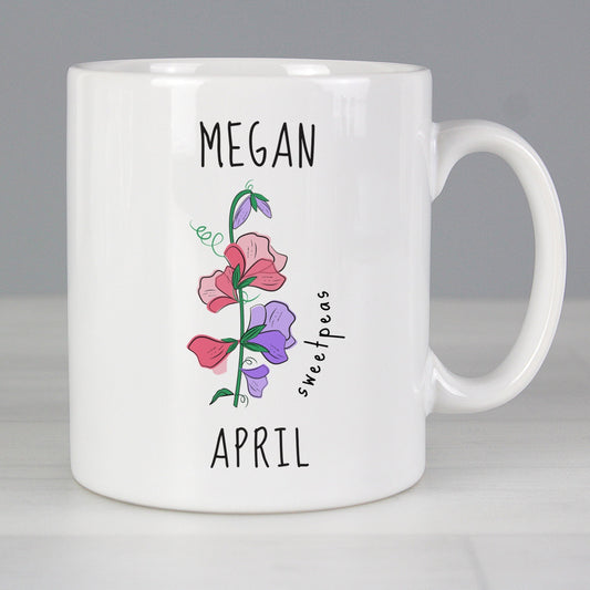 Personalised April Birth Flower - Sweet Peas Mug Gifts Finder ScentiMelti Wax Melts