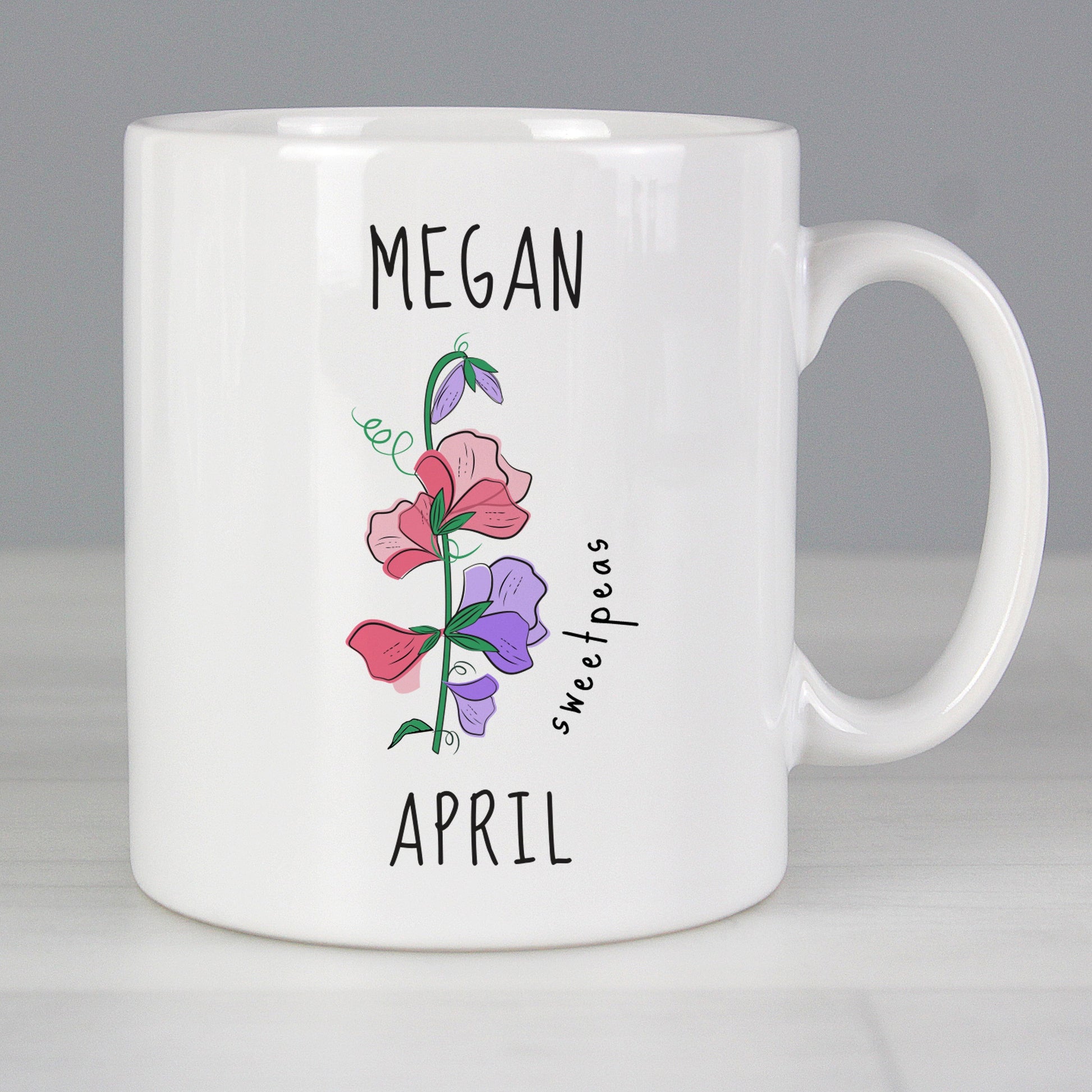 Personalised April Birth Flower - Sweet Peas Mug Gifts Finder ScentiMelti Wax Melts