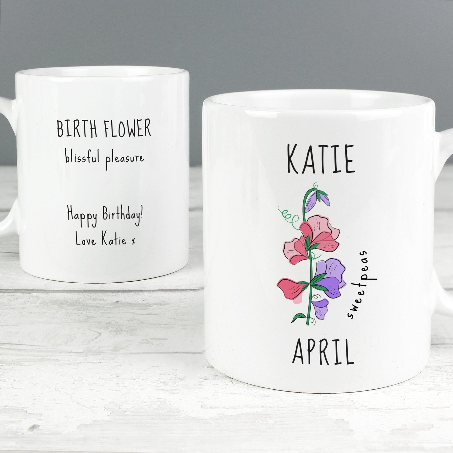 Personalised April Birth Flower - Sweet Peas Mug Gifts Finder ScentiMelti Wax Melts