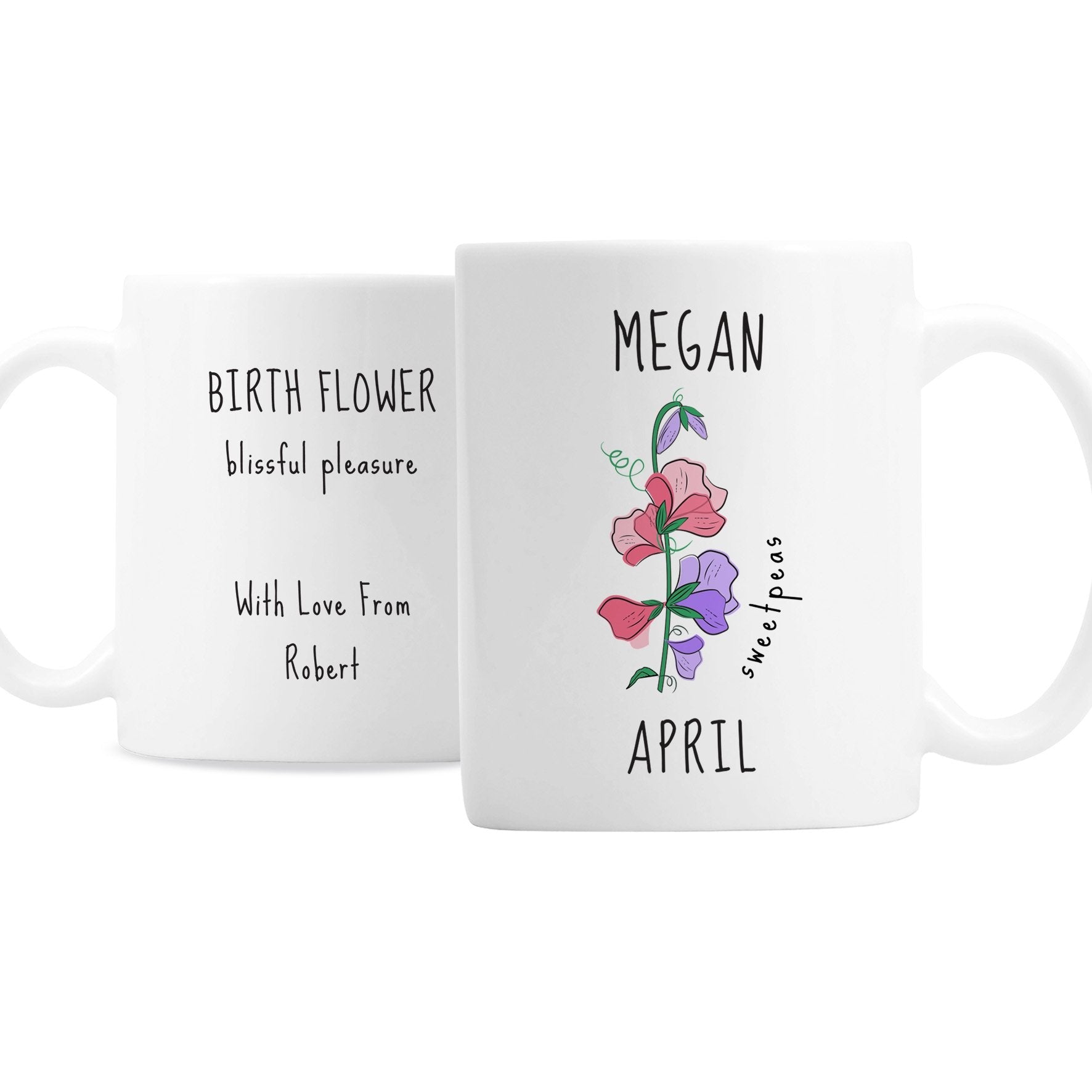 Personalised April Birth Flower - Sweet Peas Mug Gifts Finder ScentiMelti Wax Melts