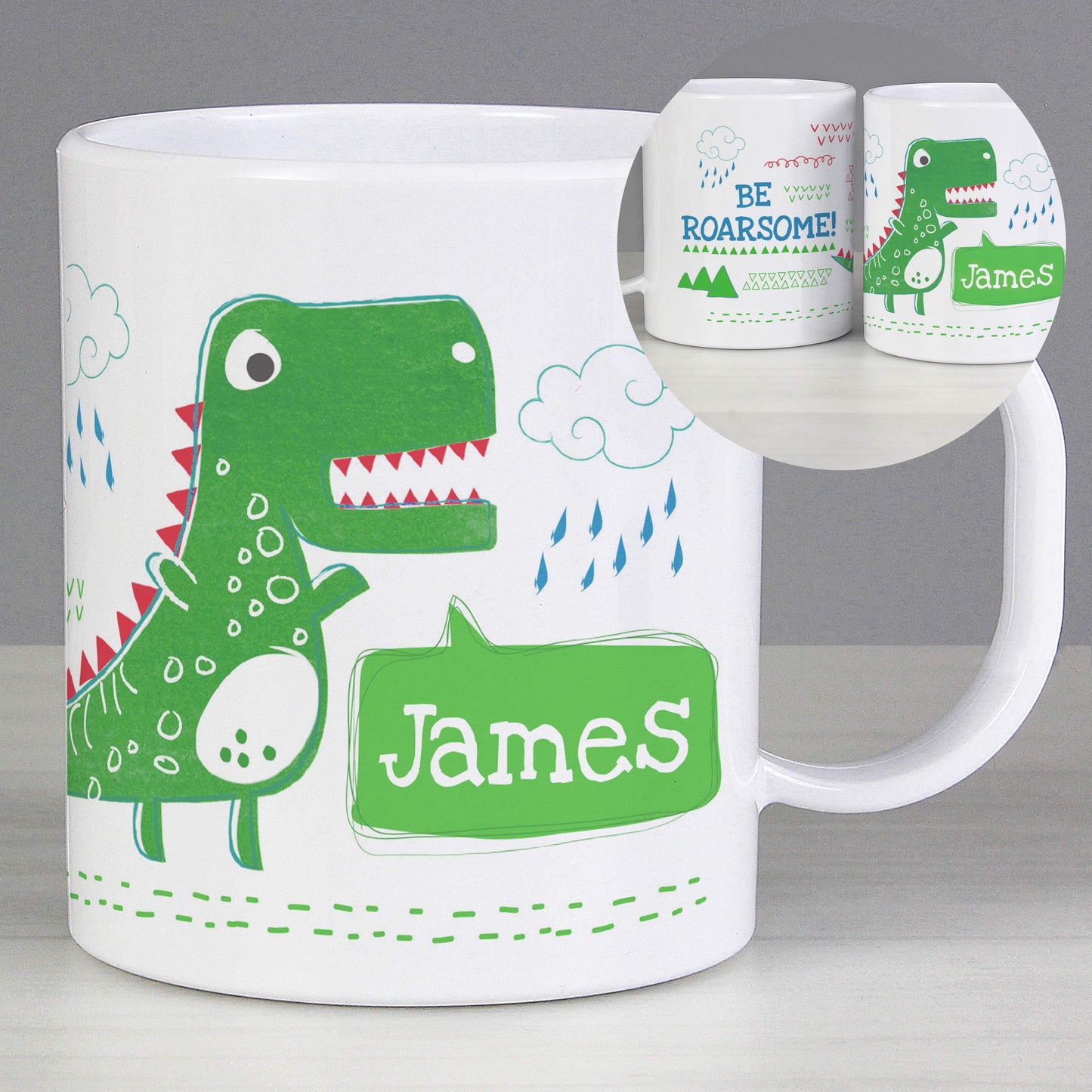 Personalised Be Roarsome Dinosaur Plastic Mug Gifts Finder ScentiMelti Wax Melts