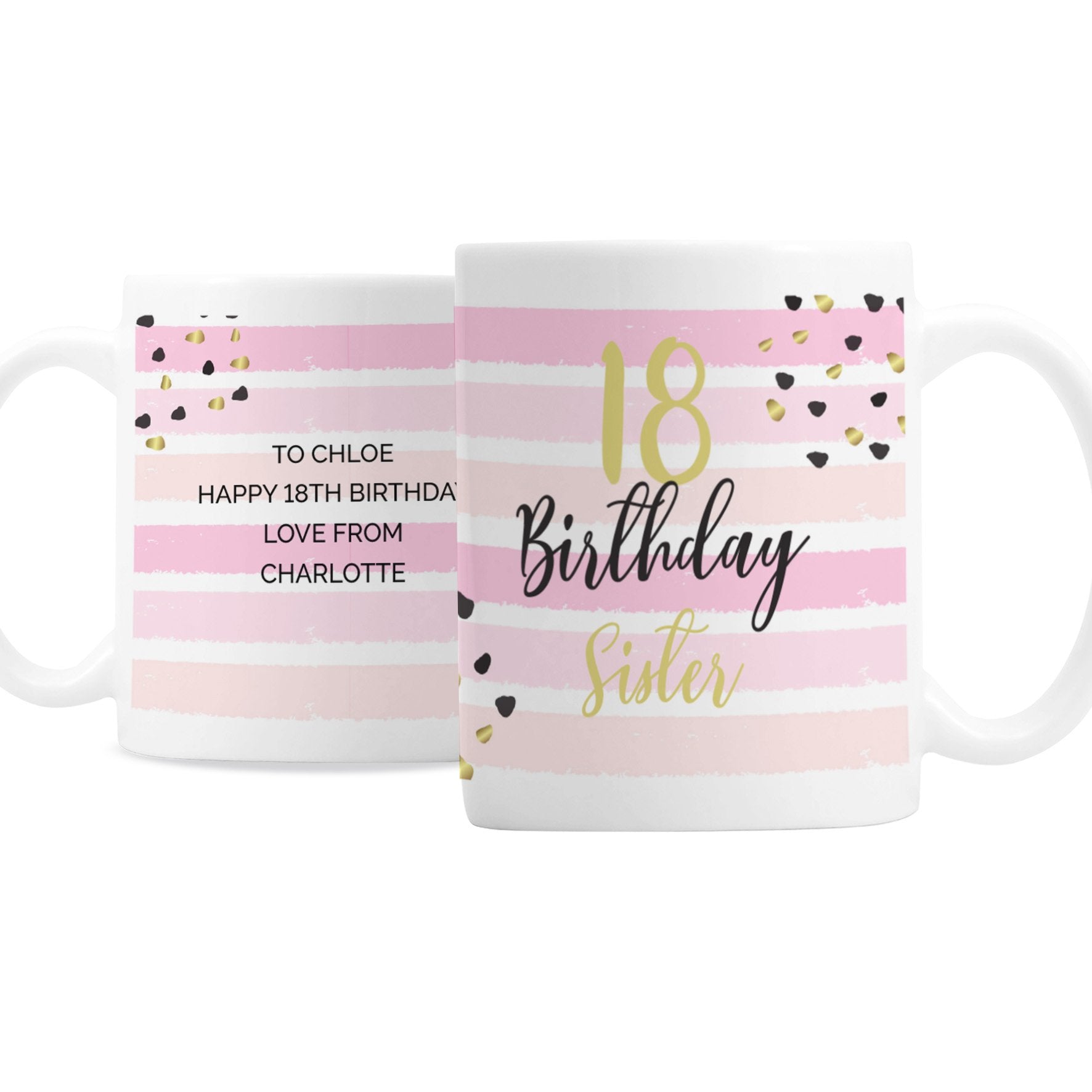 Personalised Birthday Gold and Pink Stripe Mug Gifts Finder ScentiMelti Wax Melts