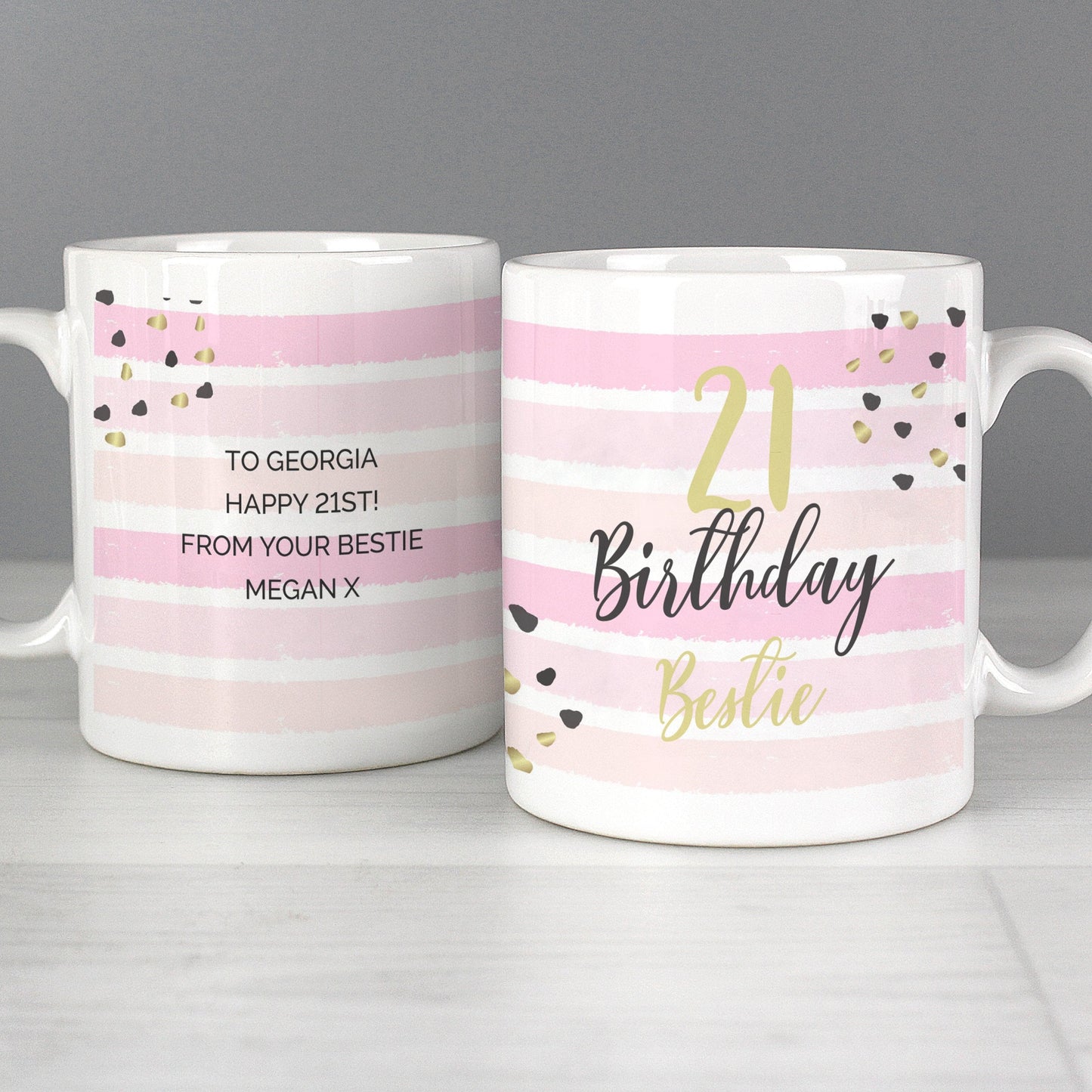 Personalised Birthday Gold and Pink Stripe Mug Gifts Finder ScentiMelti Wax Melts