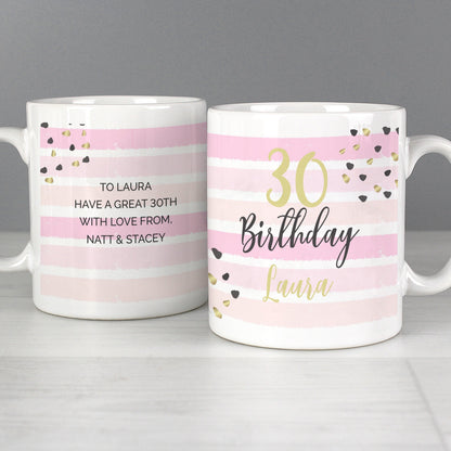 Personalised Birthday Gold and Pink Stripe Mug Gifts Finder ScentiMelti Wax Melts