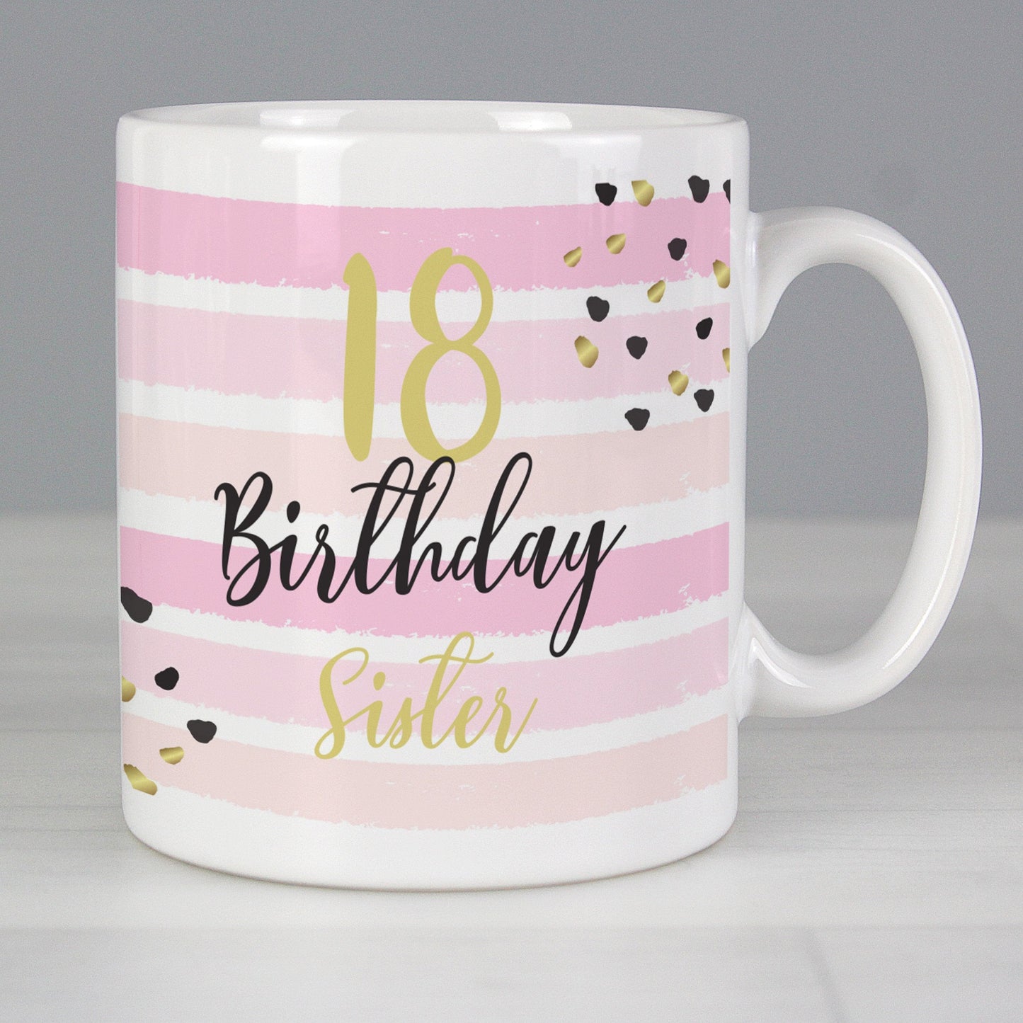 Personalised Birthday Gold and Pink Stripe Mug Gifts Finder ScentiMelti Wax Melts