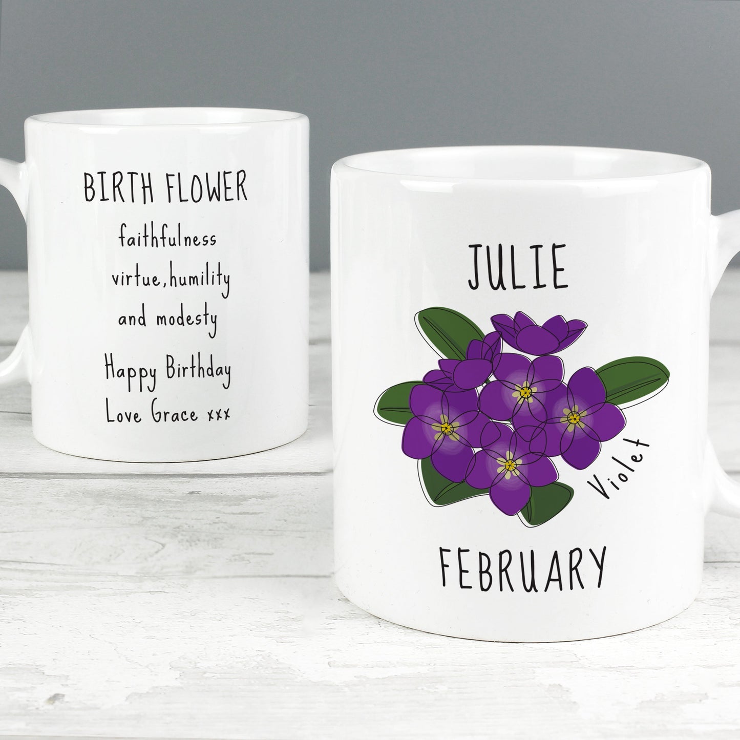 Personalised February Birth Flower - Violet Mug Gifts Finder ScentiMelti Wax Melts