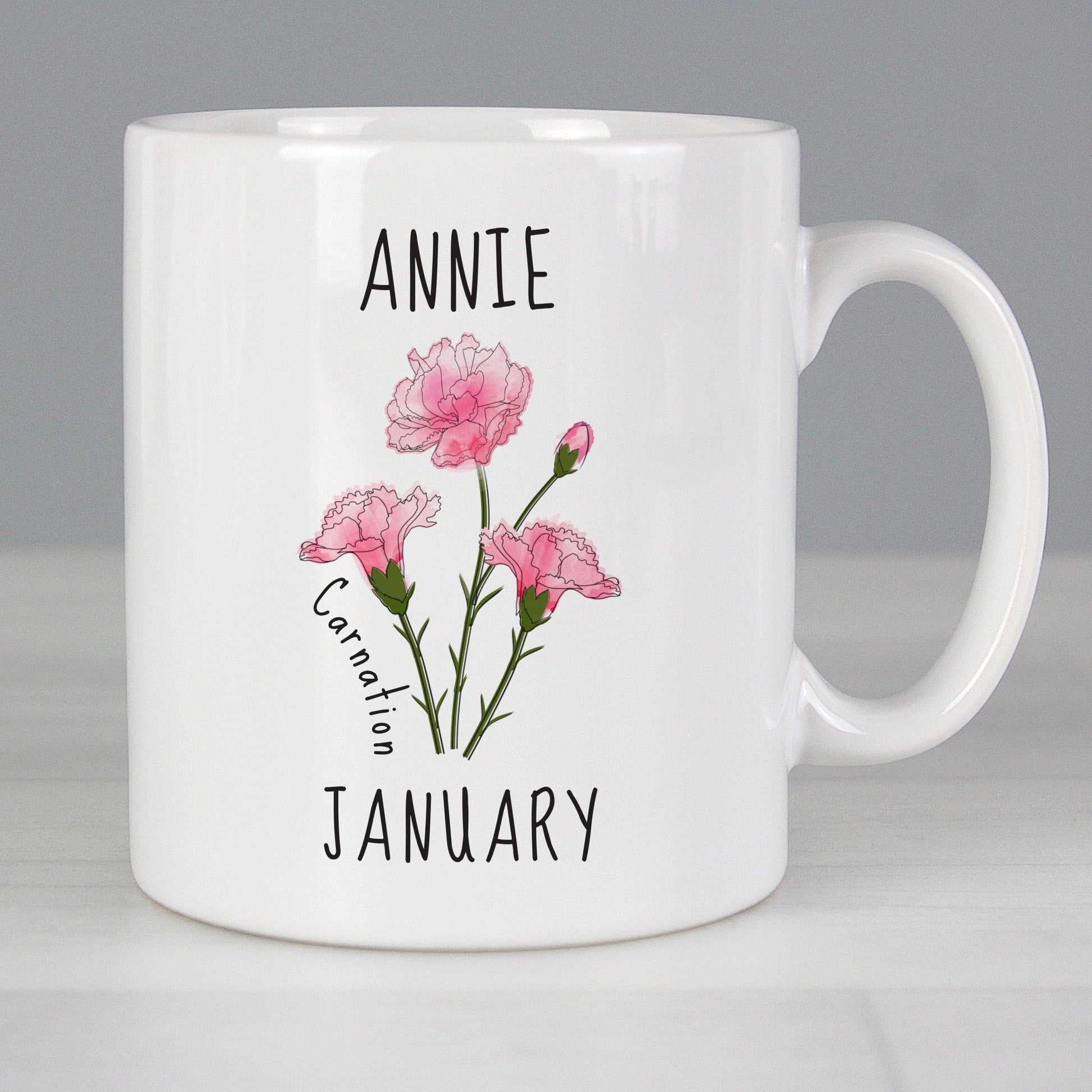 Personalised January Birth Flower - Carnation Mug Gifts Finder ScentiMelti Wax Melts