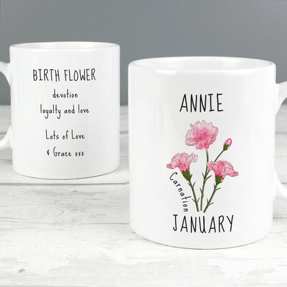 Personalised January Birth Flower - Carnation Mug Gifts Finder ScentiMelti Wax Melts