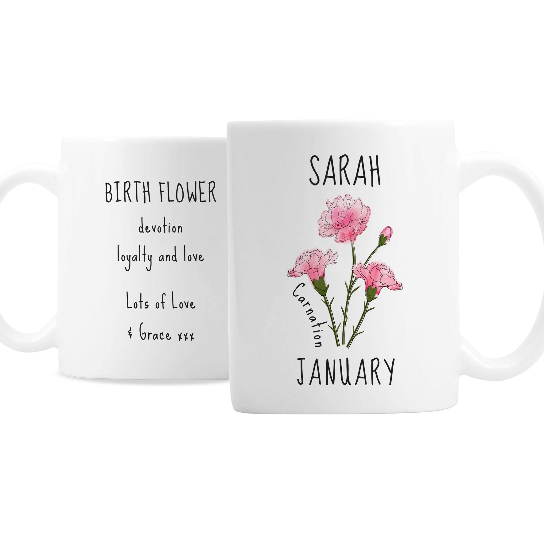 Personalised January Birth Flower - Carnation Mug Gifts Finder ScentiMelti Wax Melts