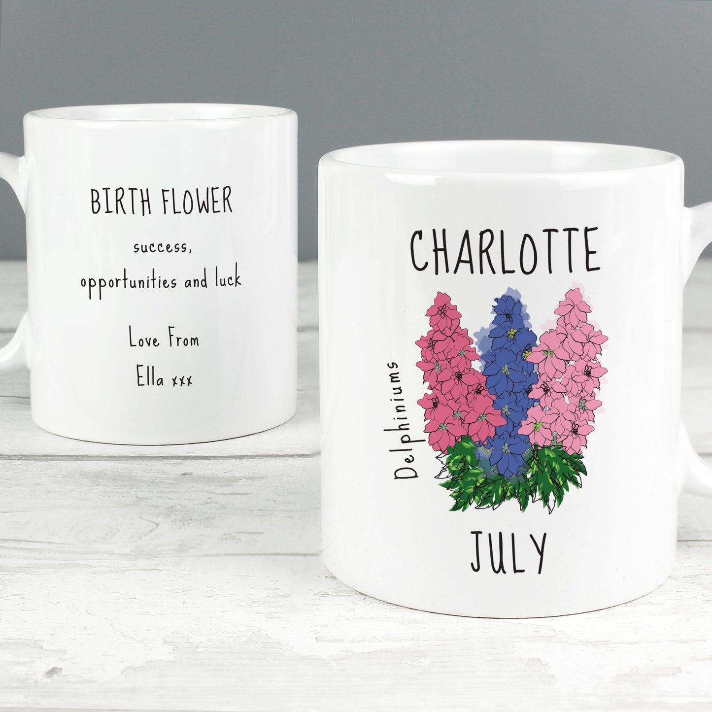 Personalised July Birth Flower - Delphiniums Mug Gifts Finder ScentiMelti Wax Melts