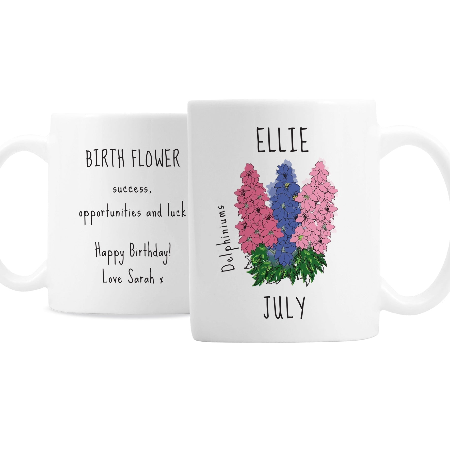 Personalised July Birth Flower - Delphiniums Mug Gifts Finder ScentiMelti Wax Melts