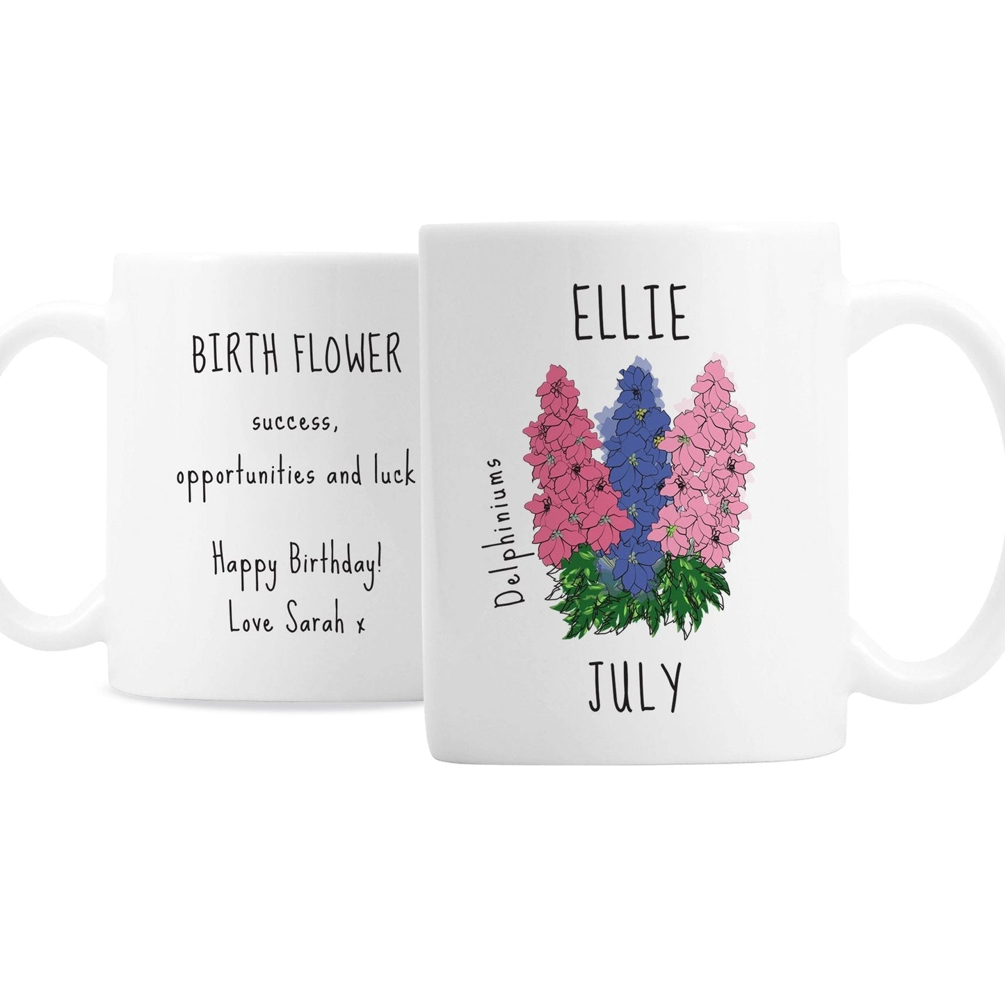 Personalised July Birth Flower - Delphiniums Mug Gifts Finder ScentiMelti Wax Melts