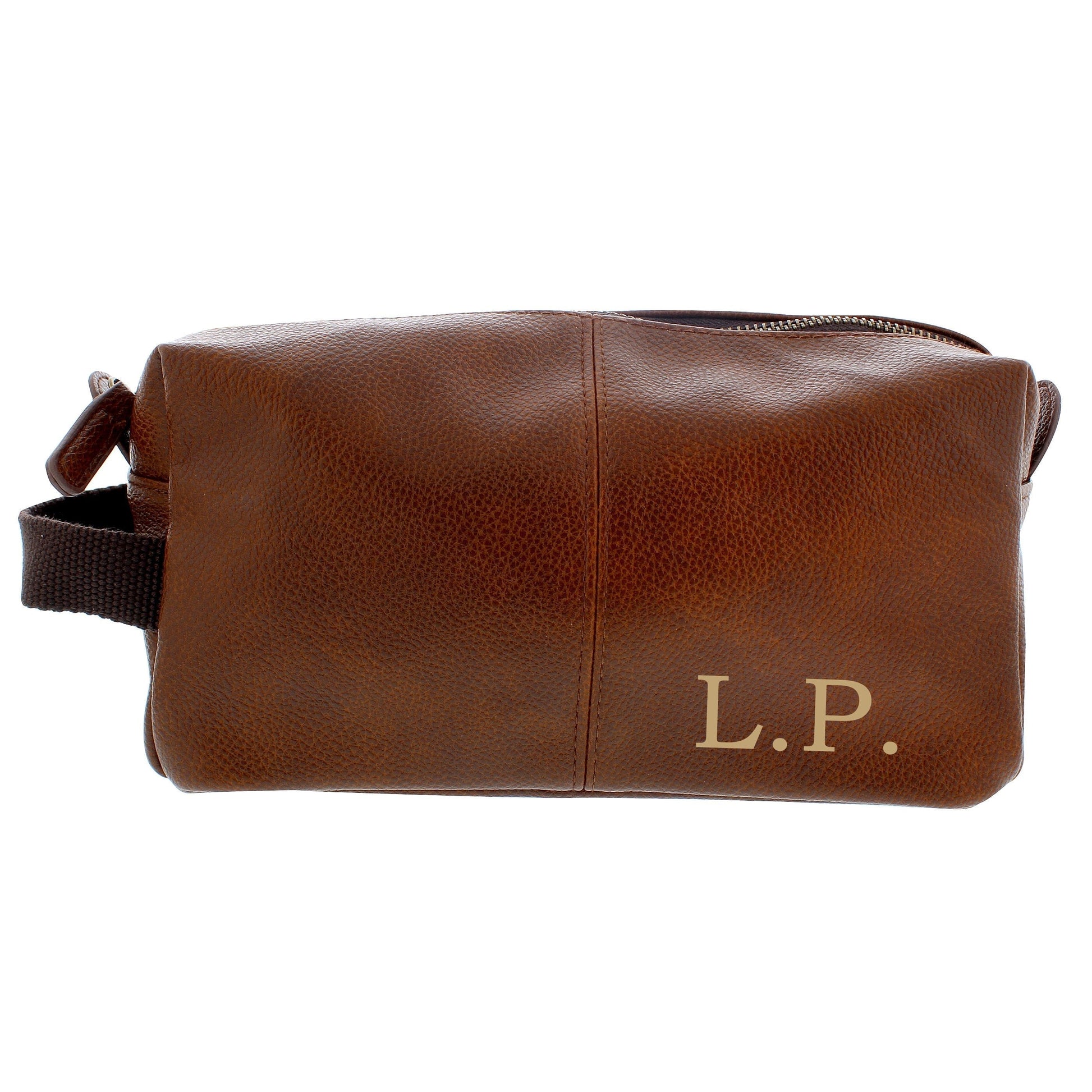 Personalised Luxury Initials Brown Leatherette Wash Bag Gifts Finder ScentiMelti Wax Melts