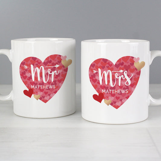 Personalised Mr and Mrs Valentine's Day Confetti Hearts Mug Set Gifts Finder ScentiMelti Wax Melts