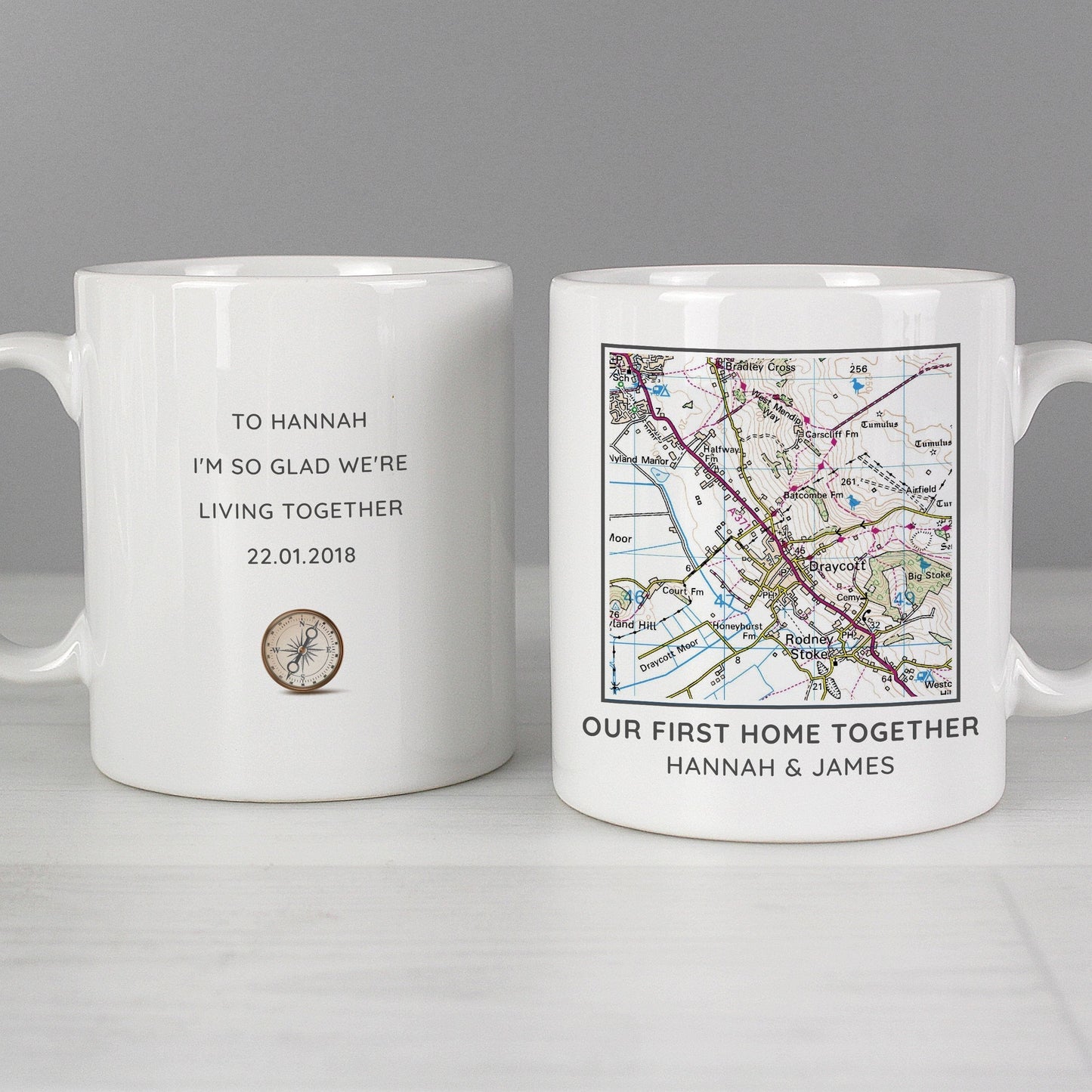 Personalised Present Day Map Compass Mug Gifts Finder ScentiMelti Wax Melts