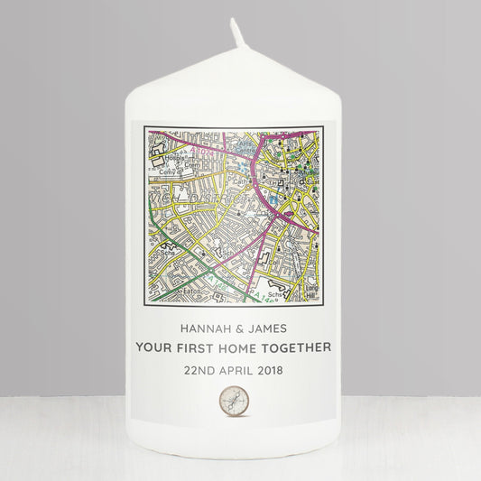 Personalised Present Day Map Compass Pillar Candle - ScentiMelti Home Fragrance, Beauty & Gifts UK