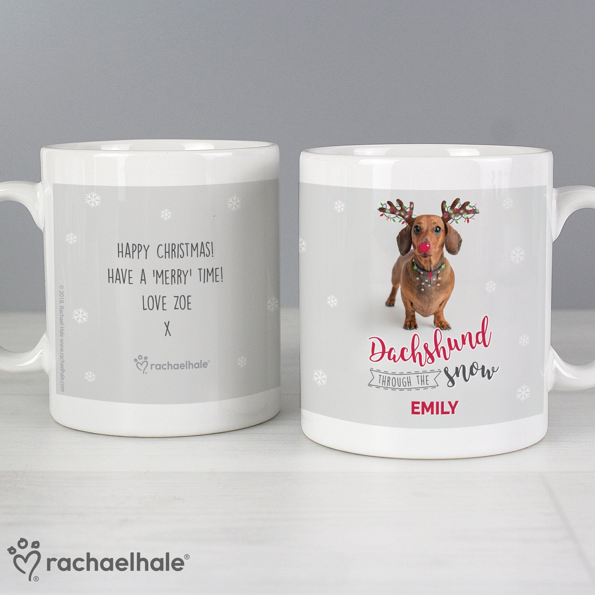 Personalised Rachael Hale Christmas Dachshund Through the Snow Mug Gifts Finder ScentiMelti Wax Melts