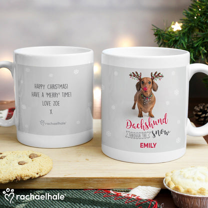 Personalised Rachael Hale Christmas Dachshund Through the Snow Mug Gifts Finder ScentiMelti Wax Melts