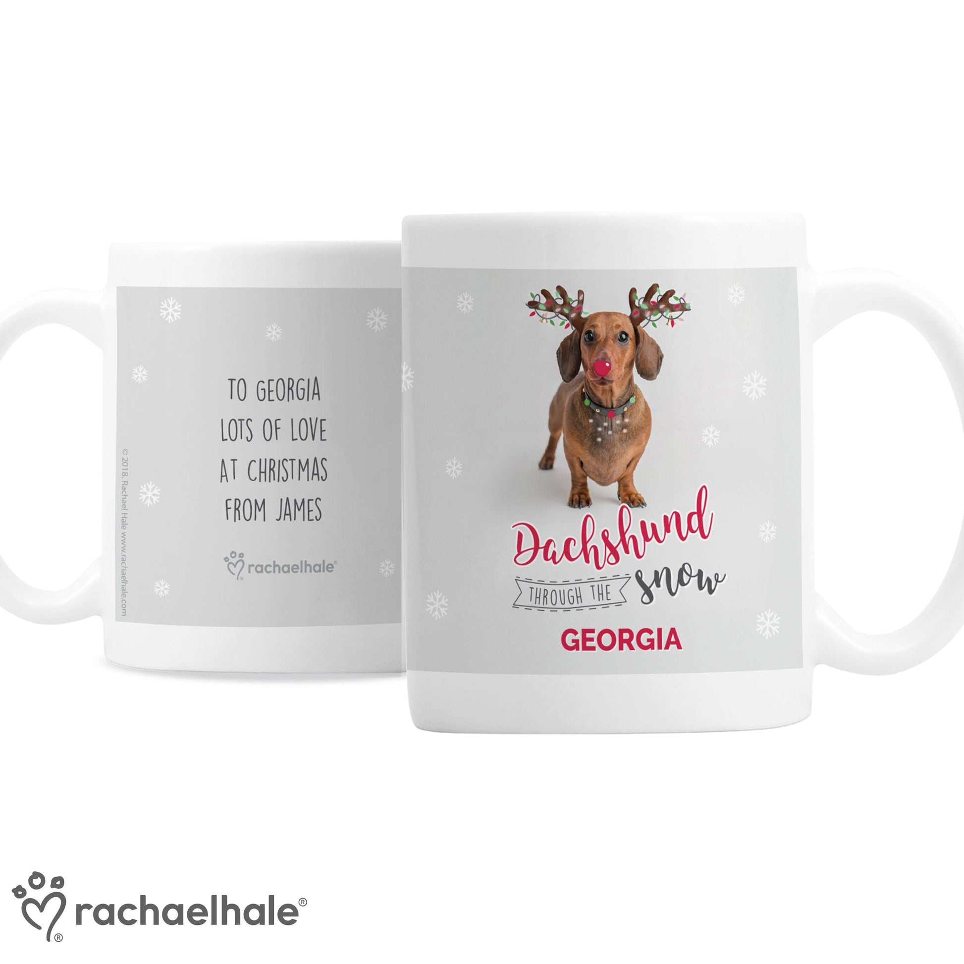 Personalised Rachael Hale Christmas Dachshund Through the Snow Mug Gifts Finder ScentiMelti Wax Melts