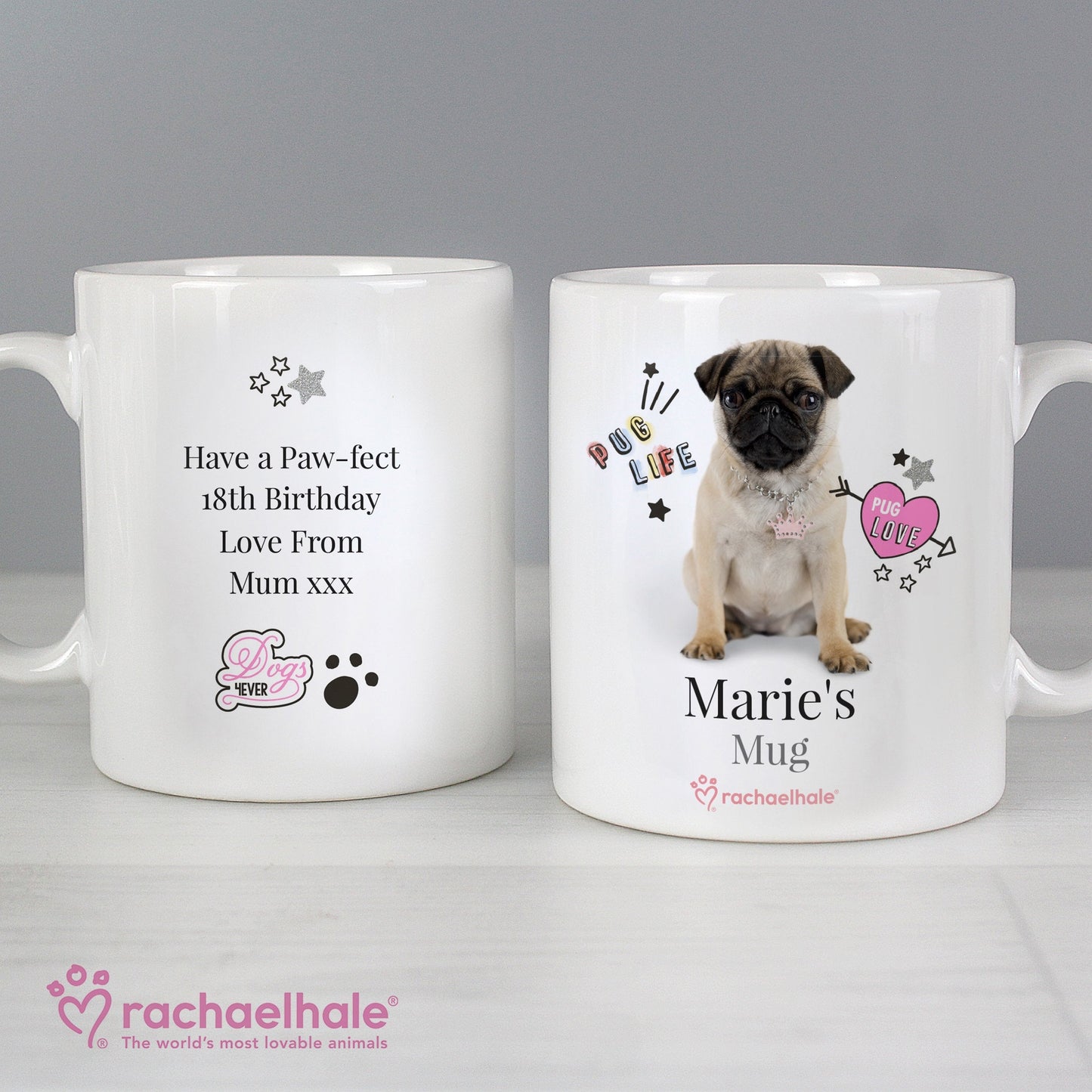 Personalised Rachael Hale Doodle Pug Mug Gifts Finder ScentiMelti Wax Melts