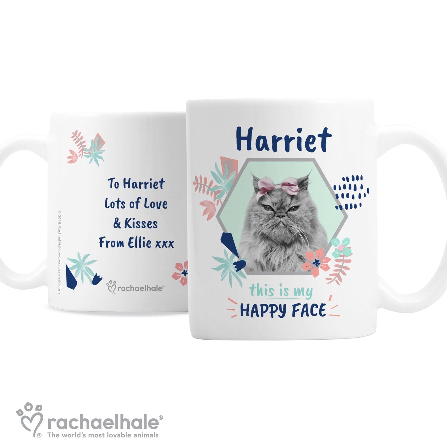 Personalised Rachael Hale 'Happy Face' Cat Mug Gifts Finder ScentiMelti Wax Melts