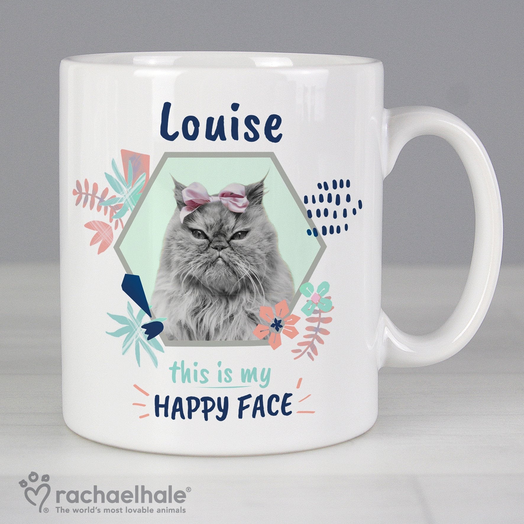 Personalised Rachael Hale 'Happy Face' Cat Mug Gifts Finder ScentiMelti Wax Melts