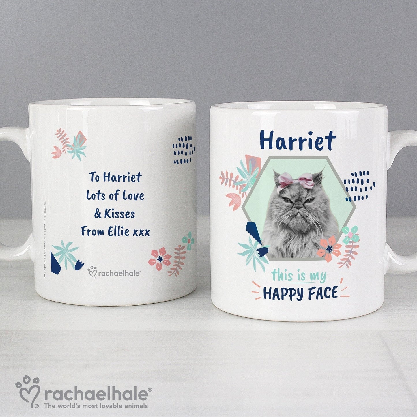 Personalised Rachael Hale 'Happy Face' Cat Mug Gifts Finder ScentiMelti Wax Melts