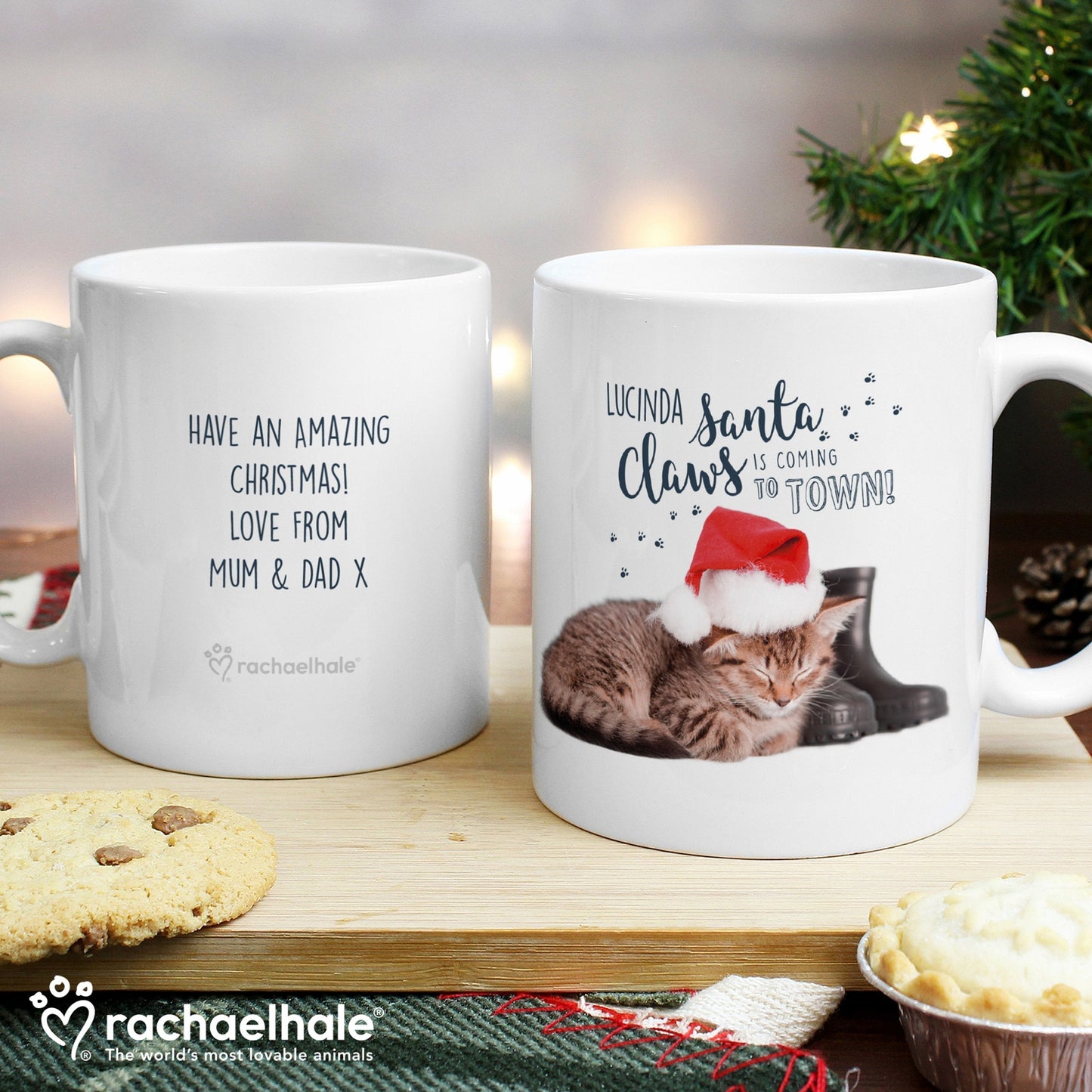 Personalised Rachael Hale Santa Claws Christmas Cat Mug Gifts Finder ScentiMelti Wax Melts