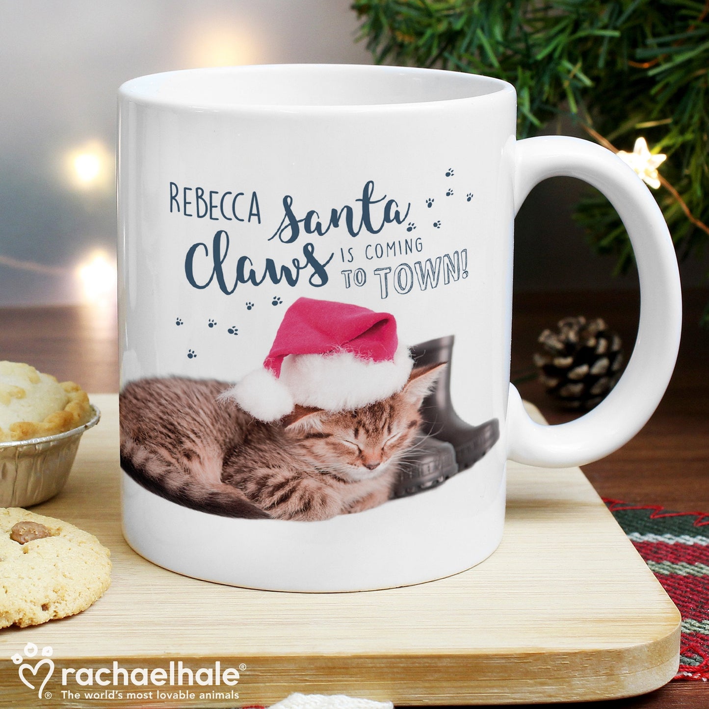 Personalised Rachael Hale Santa Claws Christmas Cat Mug Gifts Finder ScentiMelti Wax Melts