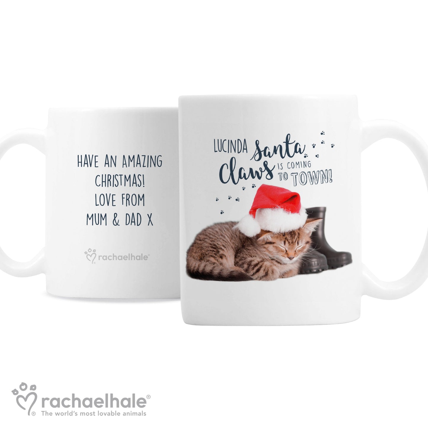 Personalised Rachael Hale Santa Claws Christmas Cat Mug Gifts Finder ScentiMelti Wax Melts