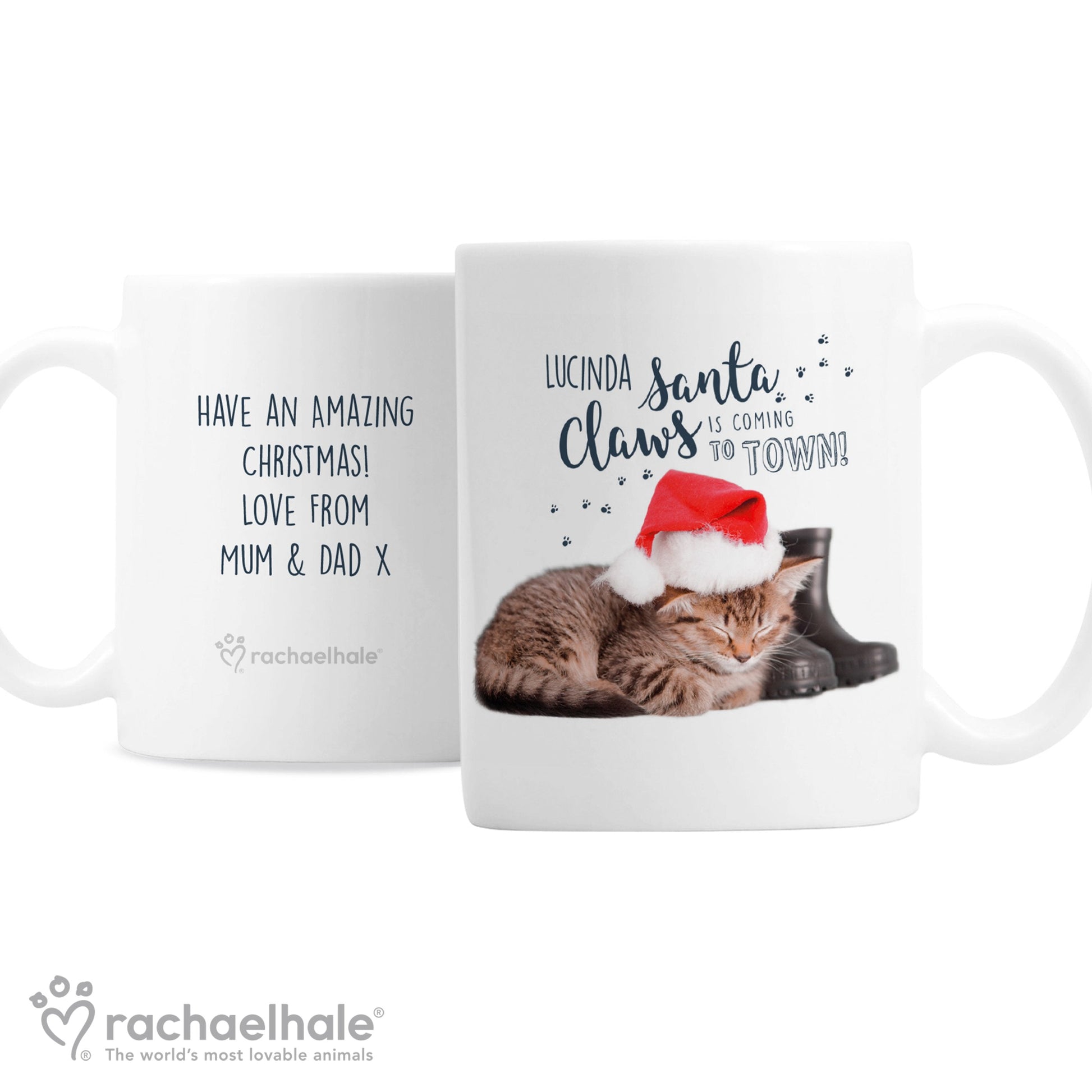 Personalised Rachael Hale Santa Claws Christmas Cat Mug Gifts Finder ScentiMelti Wax Melts